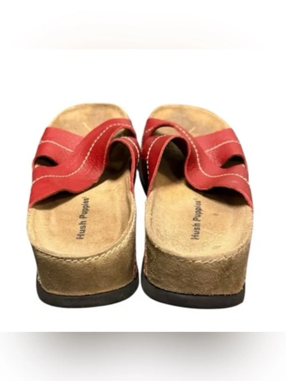 Hush Puppies Vintage Red Leather Crisscross Slide Slip-On Sandals Size 6